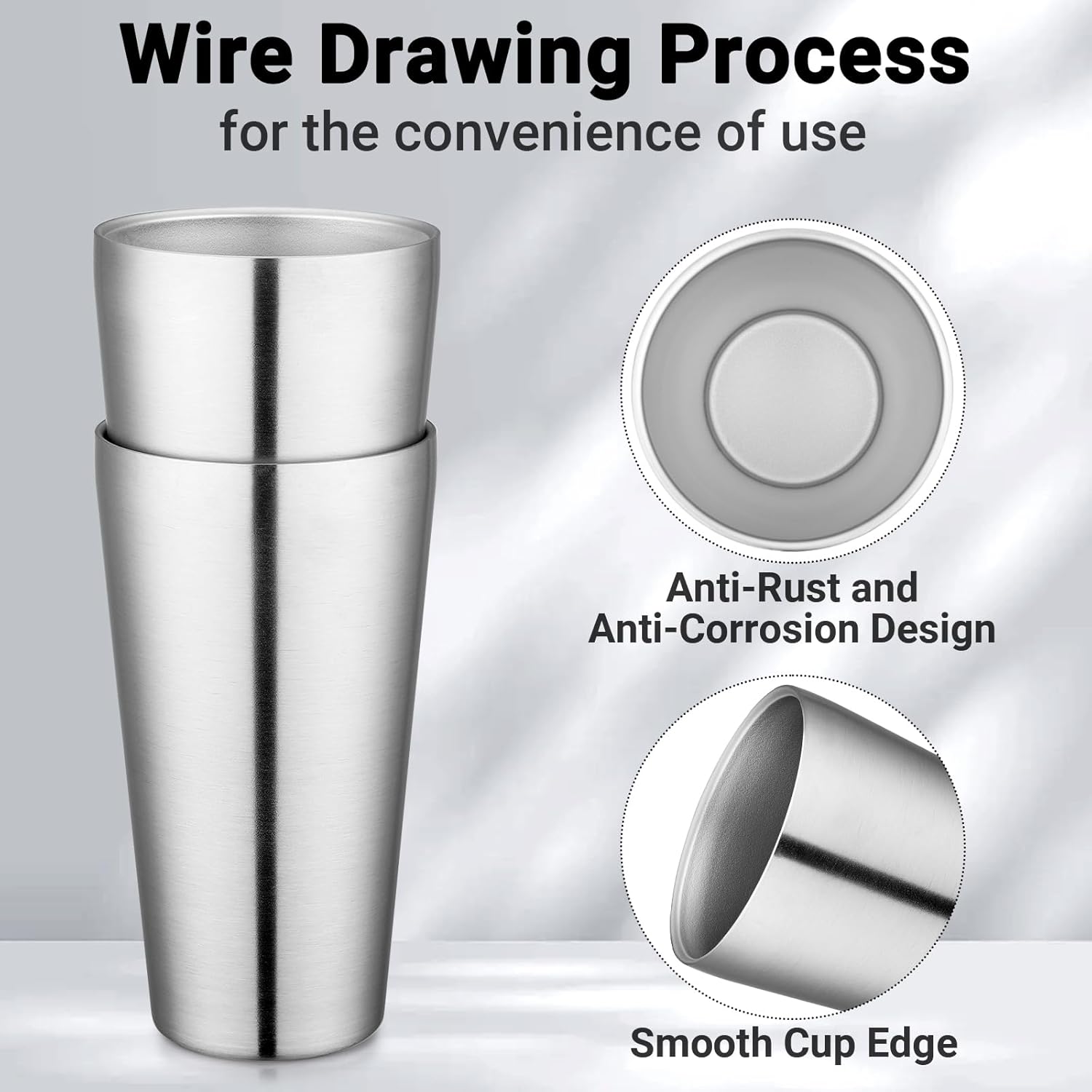 Beasea Stainless Steel Cups 19 oz, 4 Pack Large 18.6oz 550ml Stainless Steel Water Drinking Tumbler Stackable Double Wall Insulated Metal Pint Glasses Tin Cups for Home Party Camping - Image 3