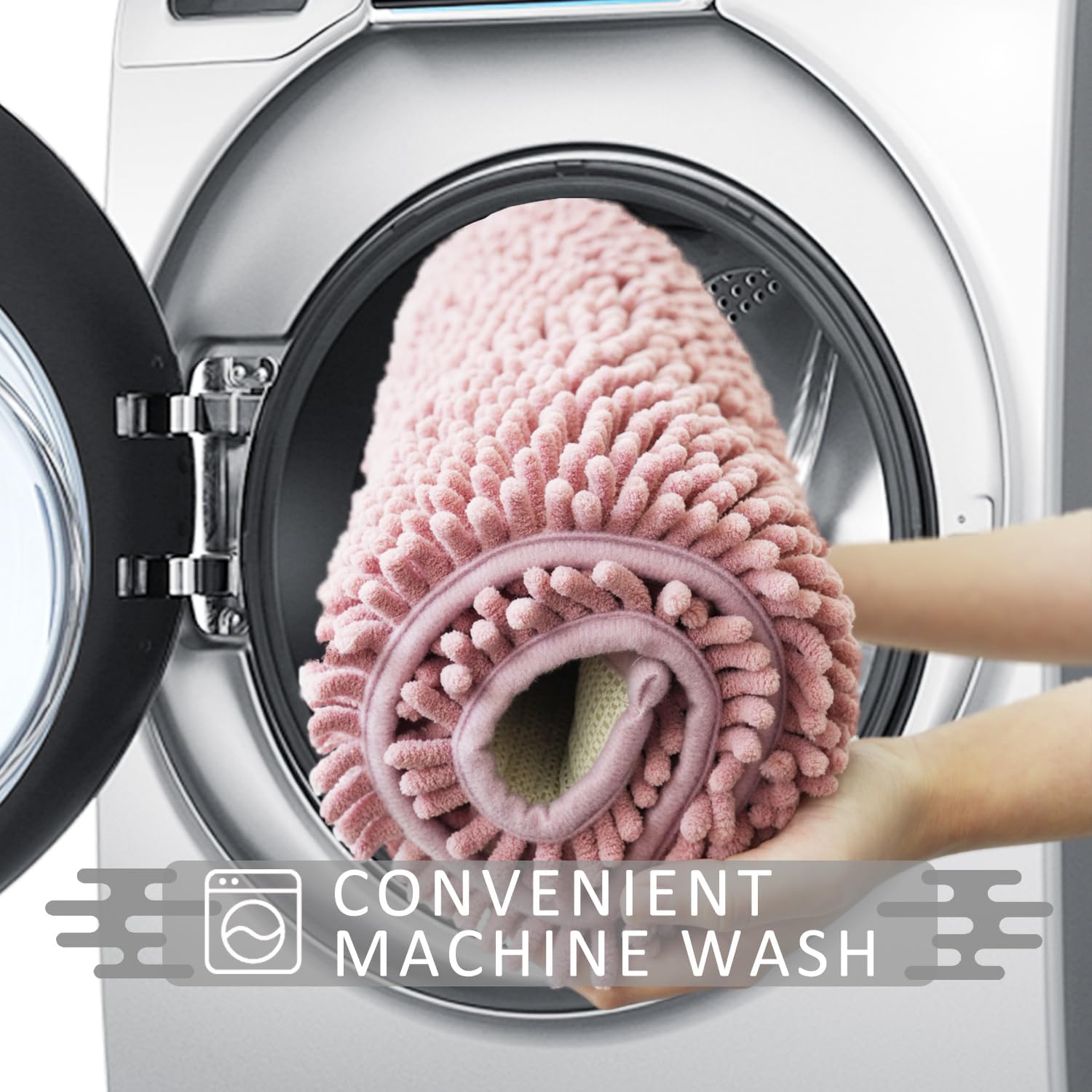 Toilet Rugs U Shaped Washable 20''x20'',Ultra Soft Absorbent Chenille Non Slip Contour Bathroom Rugs for Toilet,Dry Quickly, Machine Washable Bath Mats,Dusty Rose - Image 6