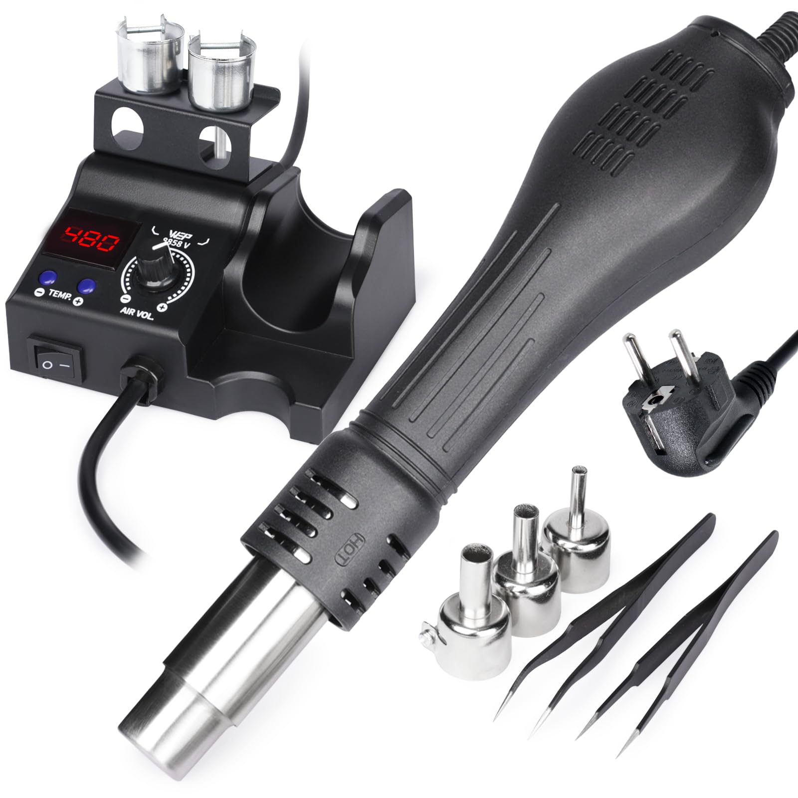 WEP 8858-V Stazione Saldante Aria Calda 3 Ugelli 2 Pinzette Temperatura Regolabile PID EU Plug