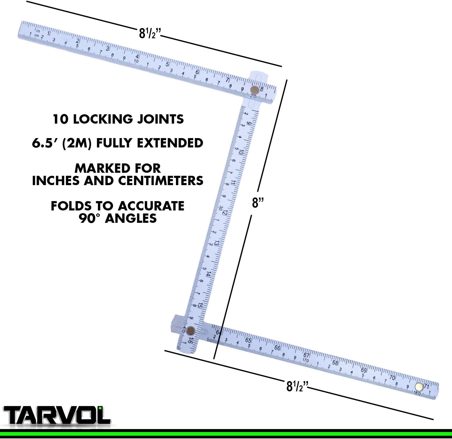 Folding Carpenters Ruler (6.5 FOOT FOLDABLE DESIGN) - Lightweight and Compact - Measuring Stick in Inches (IN) & Centimeter (CM) - Slide Fold Up Design Perfect for Carpenters, & Contractors