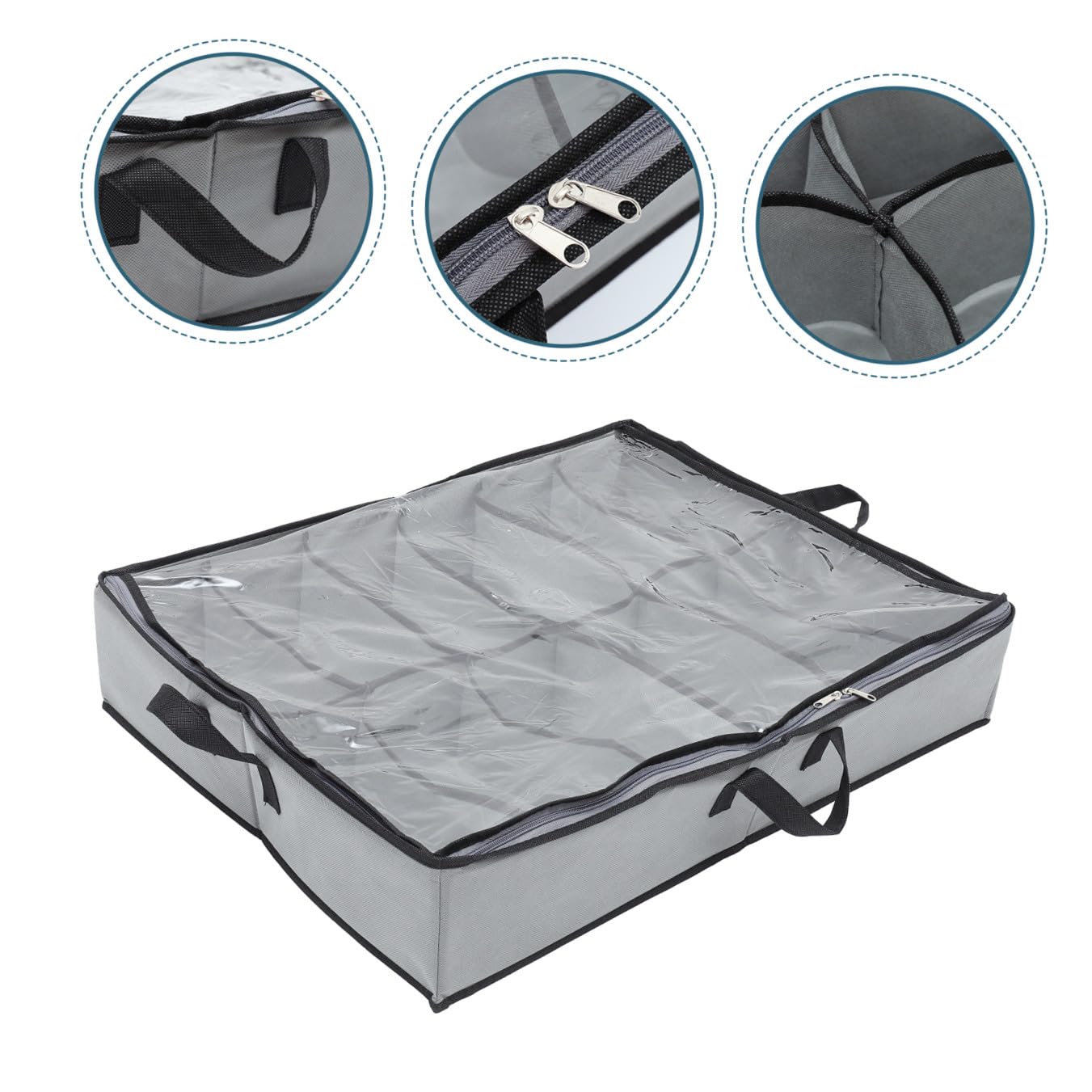 Contenedor Para Guardar Zapatos Transparente 12 Compartimentos Tela No Tejida Con Cremallera Almacenamiento Bajo Cama Gris Almacenamiento Plegable Para Hogar