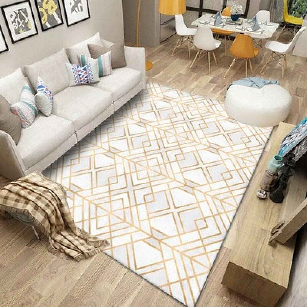 Tapis de maison courbe blanche dorée pour sublimer le design de votre salon