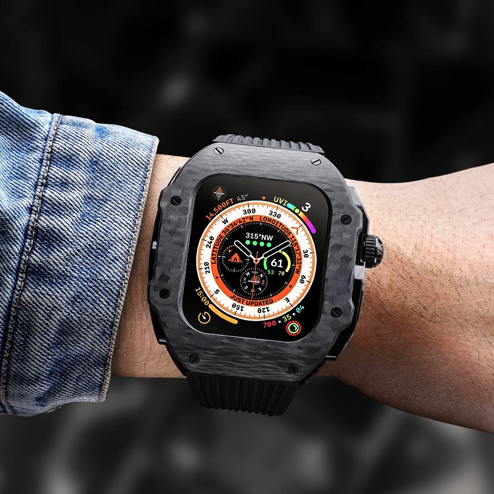 JDIME Kit de modification de bracelet en fibre de carbone pour Apple Watch Ultra 49 mm 45 mm 44 mm 9 8 7 6 5 4 SE, 44mm, Agate
