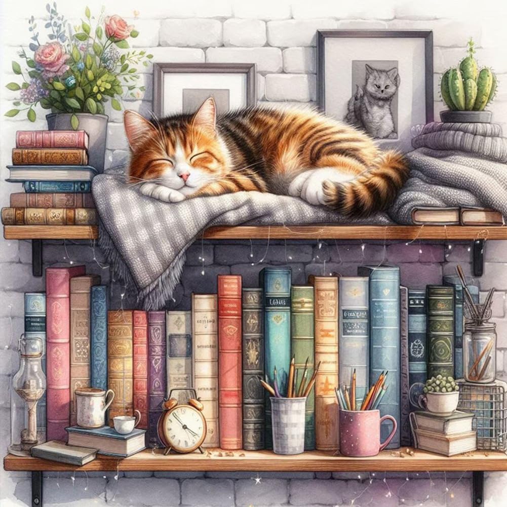 Acudotr Diamond Painting Kits for Adults, 5D DIY Cat Diamond Art Kits for Beginners, Full Drill Diamond Painting Kits for Home Wall Decor, 12x12 Inch