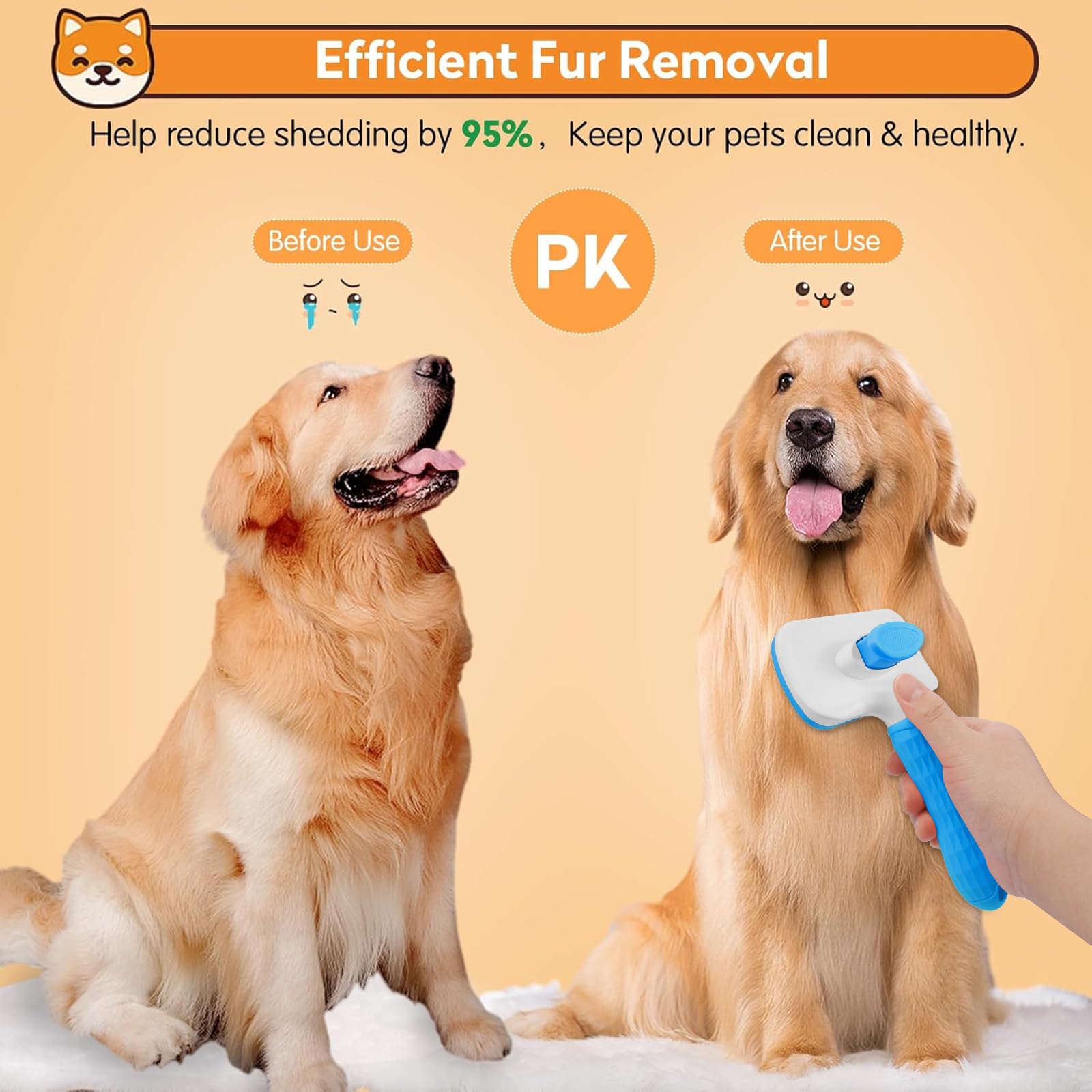 Dog & Cat Brush, Self Cleaning Slicker Brush for Pets, Upgraded Dog Brush for Shedding Massaging and Grooming, Removes Loose Undercoat & Portable Comb for Long Short Haired Dogs(Blue) - image 6