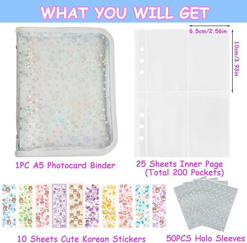 Vista 9 de Kpop Carpeta para tarjetas fotográficas de 3 pulgadas, libro con 50 fundas holográficas para tarjetas y calcomanías coreanas Kpop, álbum de tarjeta