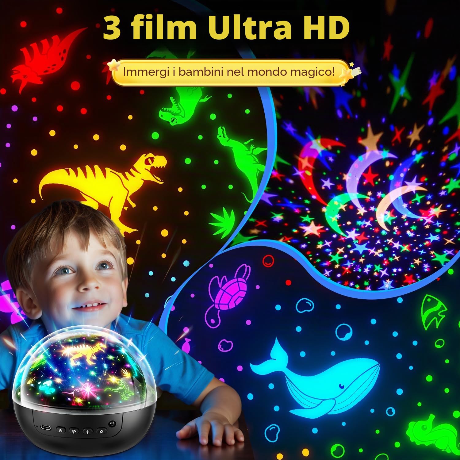 Staryou 【Scatola Regalo】 Proiettore da Notte per Bambini, 【3 Film & 93 Colori】 Giocattoli per Bambini di 3 Anni, [5 Luminosità & Telecomando] Regalo di Compleanno per Bambini di 3 Anni, Regali di