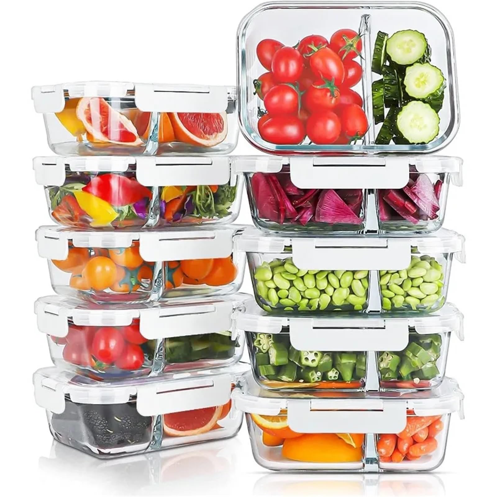 Bento Lunch Boite Lot de 2 boîtes de Conservation en Verre avec couvercles, boîtes à bento hermétiques(White)