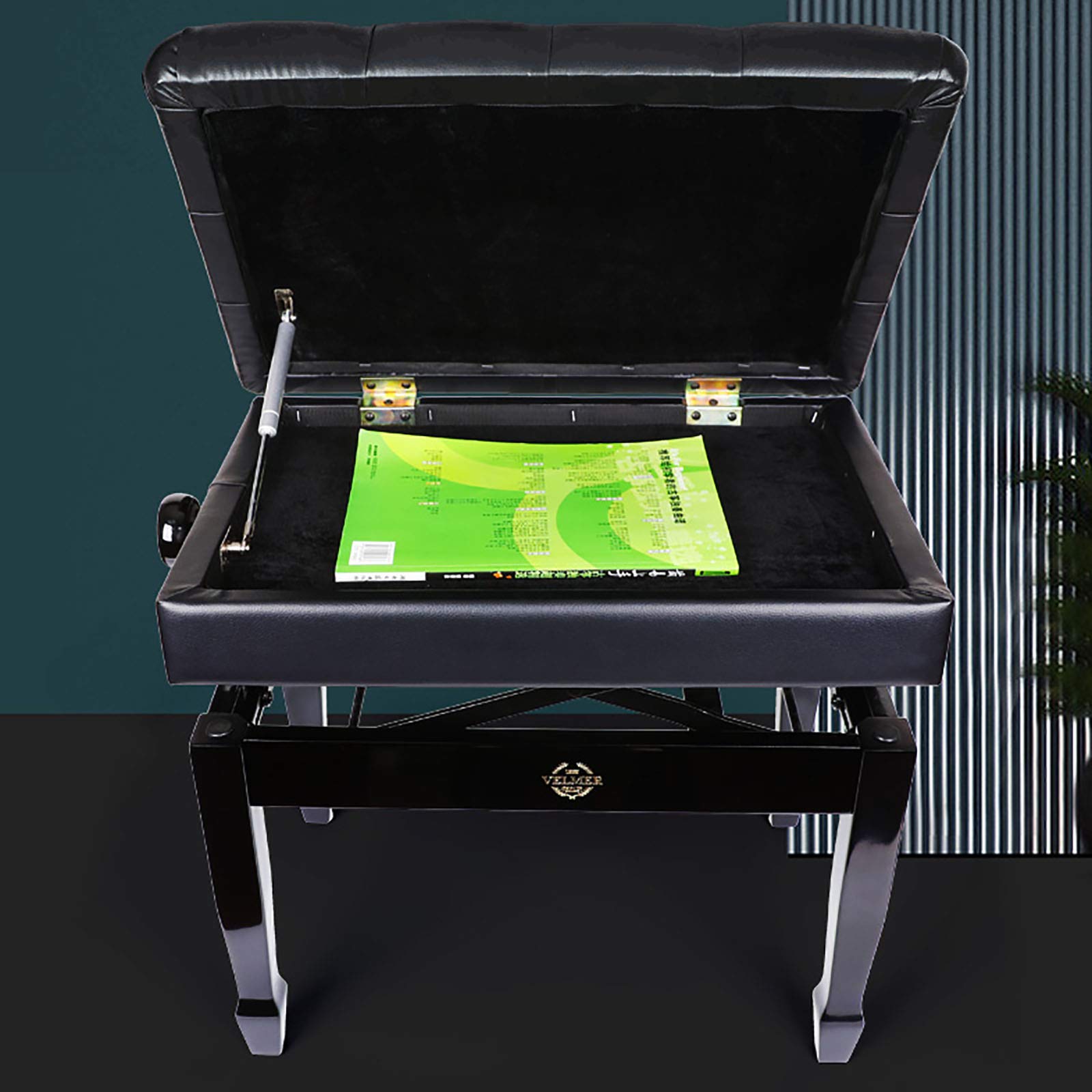 Höhenverstellbare Klavierbank Hocker mit Stauraum, weiße Holzstruktur, Einzelsitzer, Klavierhocker für Schminktisch, automatische Hebefunktion