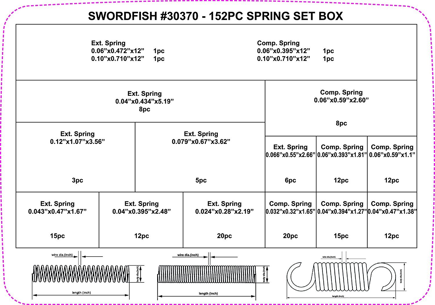Swordfish 30370 Extension and Compression Spring Assortment, 152 Piece