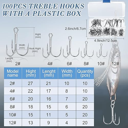 Miniatura 3 de Skylety Herramientas de aparejos de pesca, 200 anillos de pesca divididos con caja de plástico, kit de 100 ganchos agudos con caja de plástico, 1