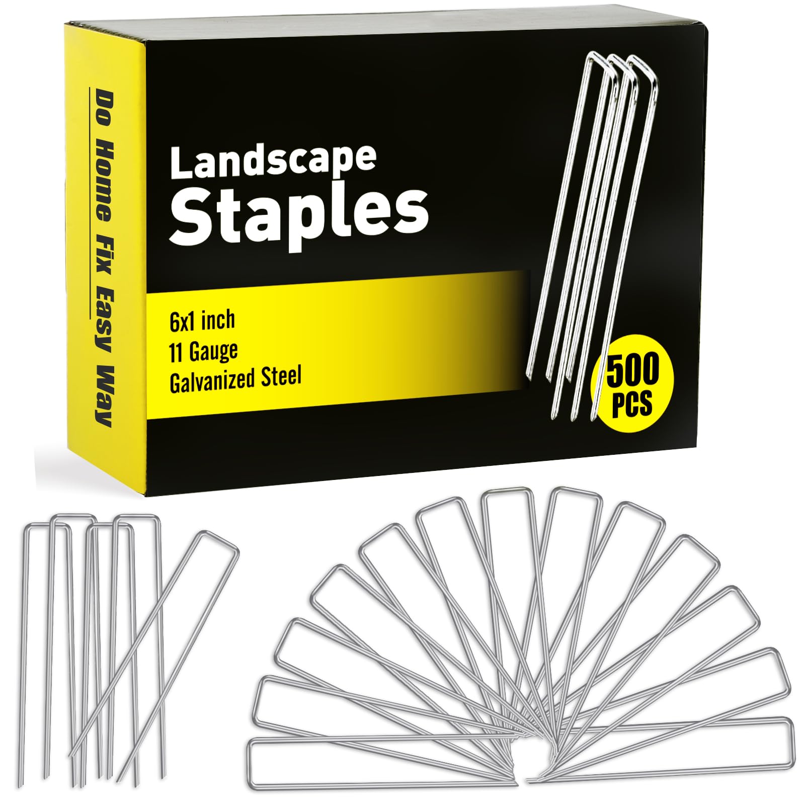 HongWay 500 Pack Landscape Staples Garden Staples Yard Stakes 6 Inch 11 Gauge Anti-Rust Heavy-Duty Fence Stakes Sod Pins for Weed Barrier Fabric Irrigation Tubing Hose Artificial Turf