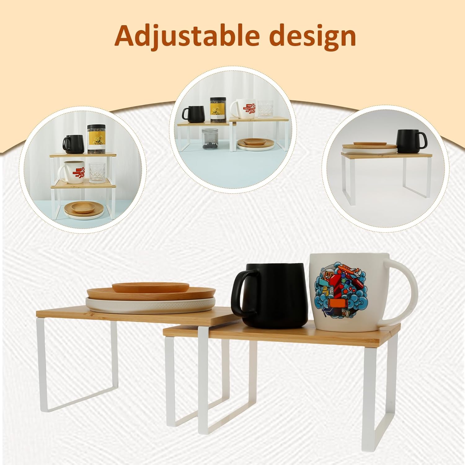 2Pcs Cabinet Organizer Shelf, Modern Kitchen Counter Shelf, Adjustable Shelf for Kitchen Cabinet Pantry Countertop