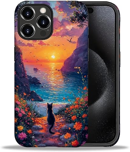 Goodsprout Case Compatible with iPhone 16 Pro, The Cat with The Sunset Flowers G