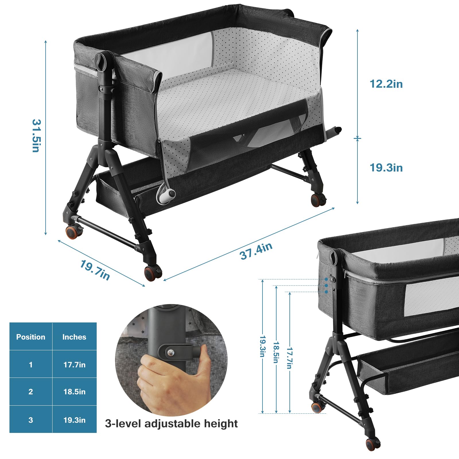 3 in 1 Baby Bassinet, Bassinet Bedside Sleeper for Baby