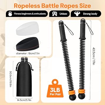 KETIEE Weighted Ropeless Battle Ropes: Cordless Battle Ropes with Adjustable Resistance Springs for Home Gym, Portable Workout Equipment for Strength Building, HIIT and Low-Impact Aerobic Training