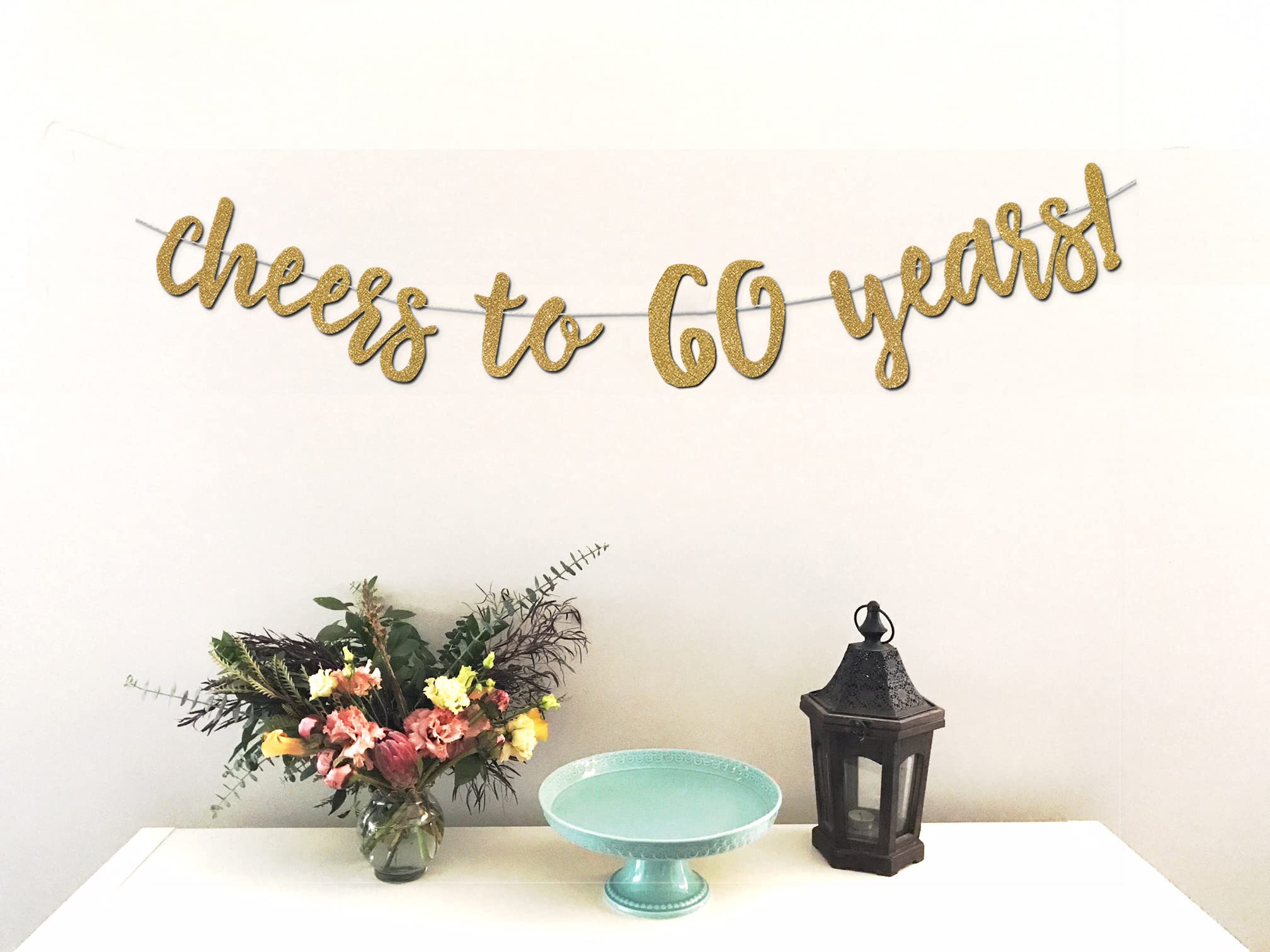 Cheers to 60 Years Banner - Premium Glitter Cardstock Paper - Larger Text for Better Visibility - Perfect Decoration for 60th Birthday Party Celebration