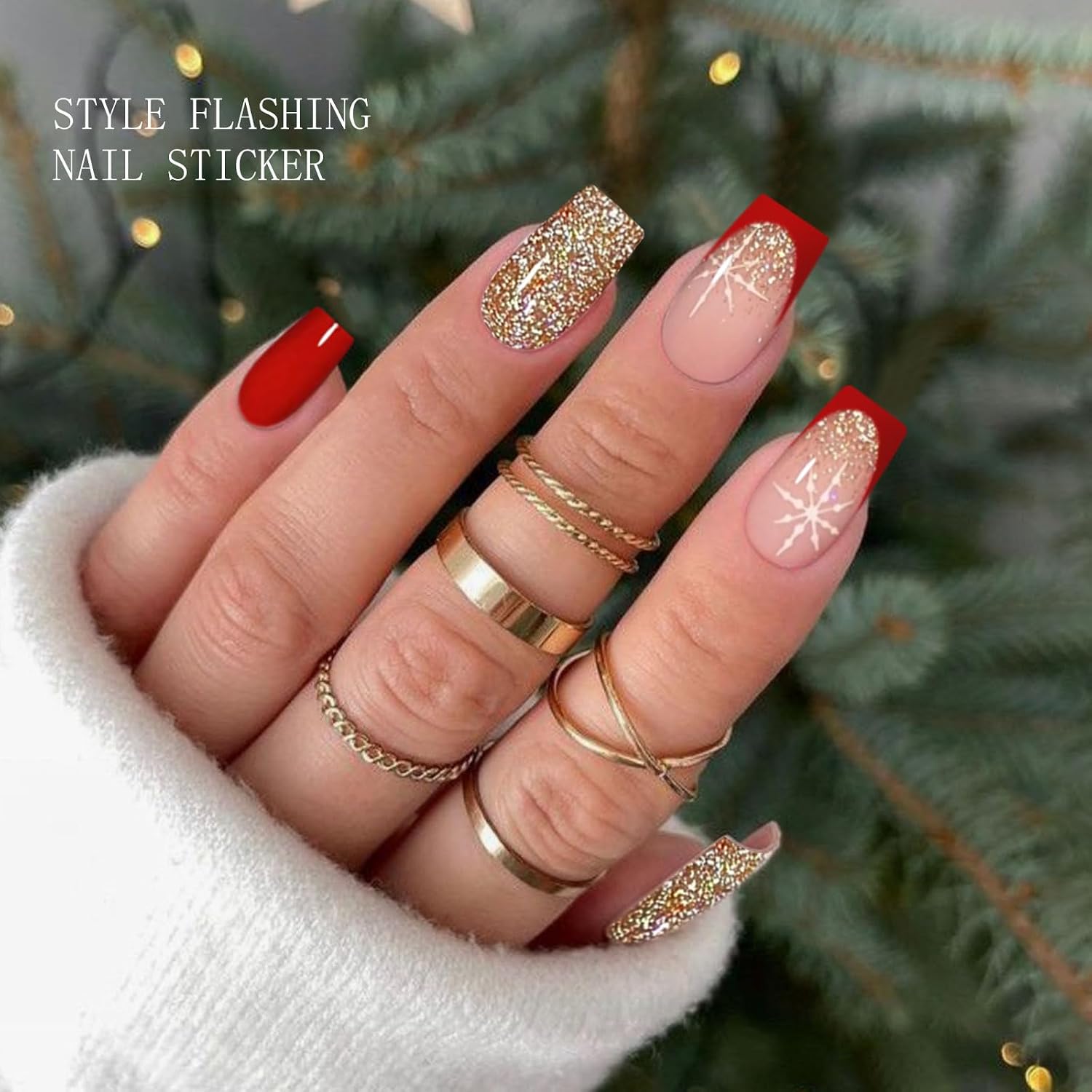 JMEOWIO Semi Cured Gel Strips Nail Art Sticker Wrap Christmas Glitter