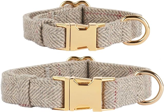 Thoroughbeds Light Grey Herringbone Tweed Dog Collar - Extra Small Size