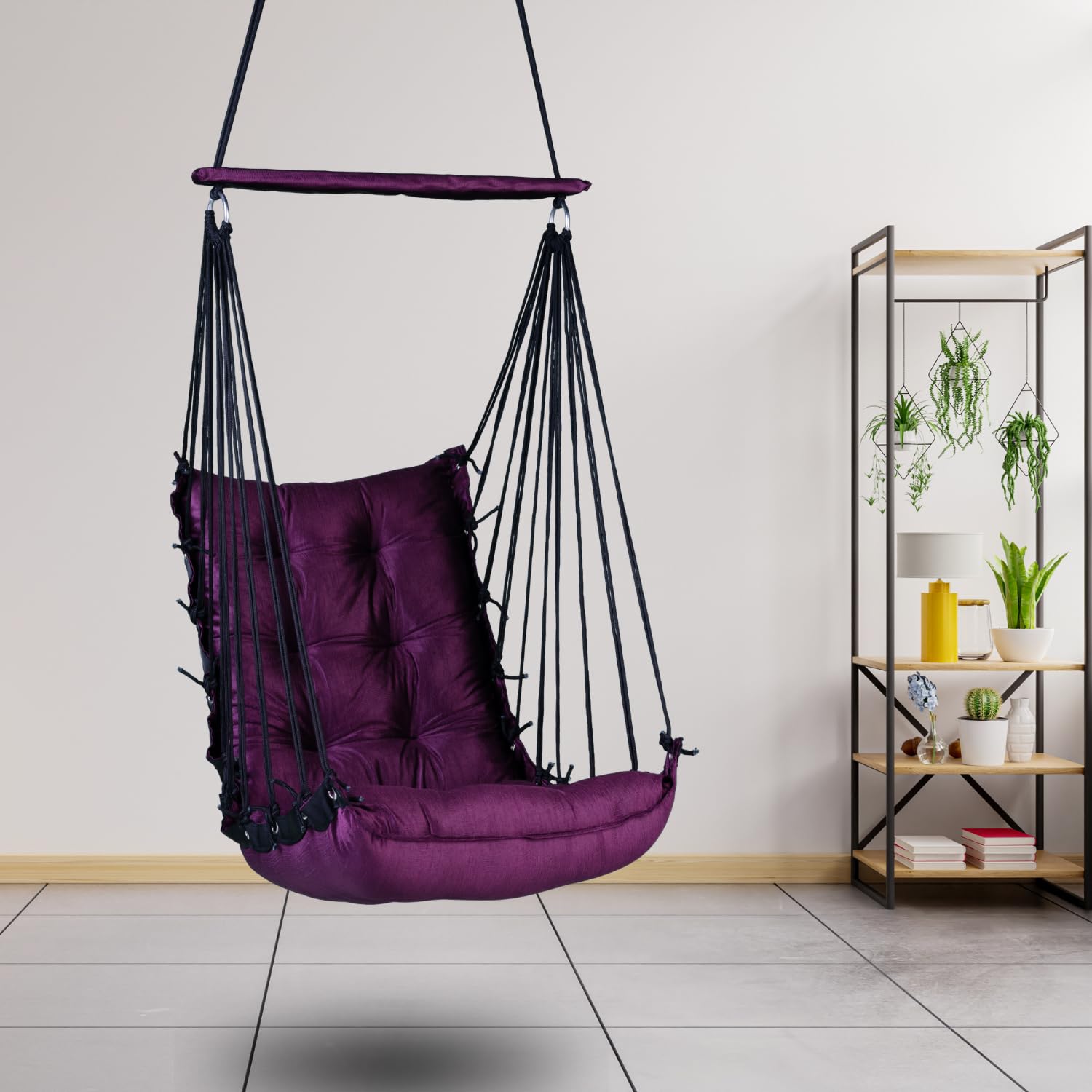 Curio Centre Cotton Swinging Hammock Hanging Swing Chair/Hammock Swing for Adults & Kids/Swing for Indoor Outdoor, Garden & Patio/Durable Portable Jhula/Swing for Home - Purple-image-12