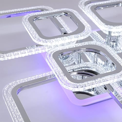 Miniatura 9 de STCH Lámpara de techo LED moderna regulable, lámpara de techo empotrada de 23.6 pulgadas, 8 cuadrados de acrílico cromado con control remoto,