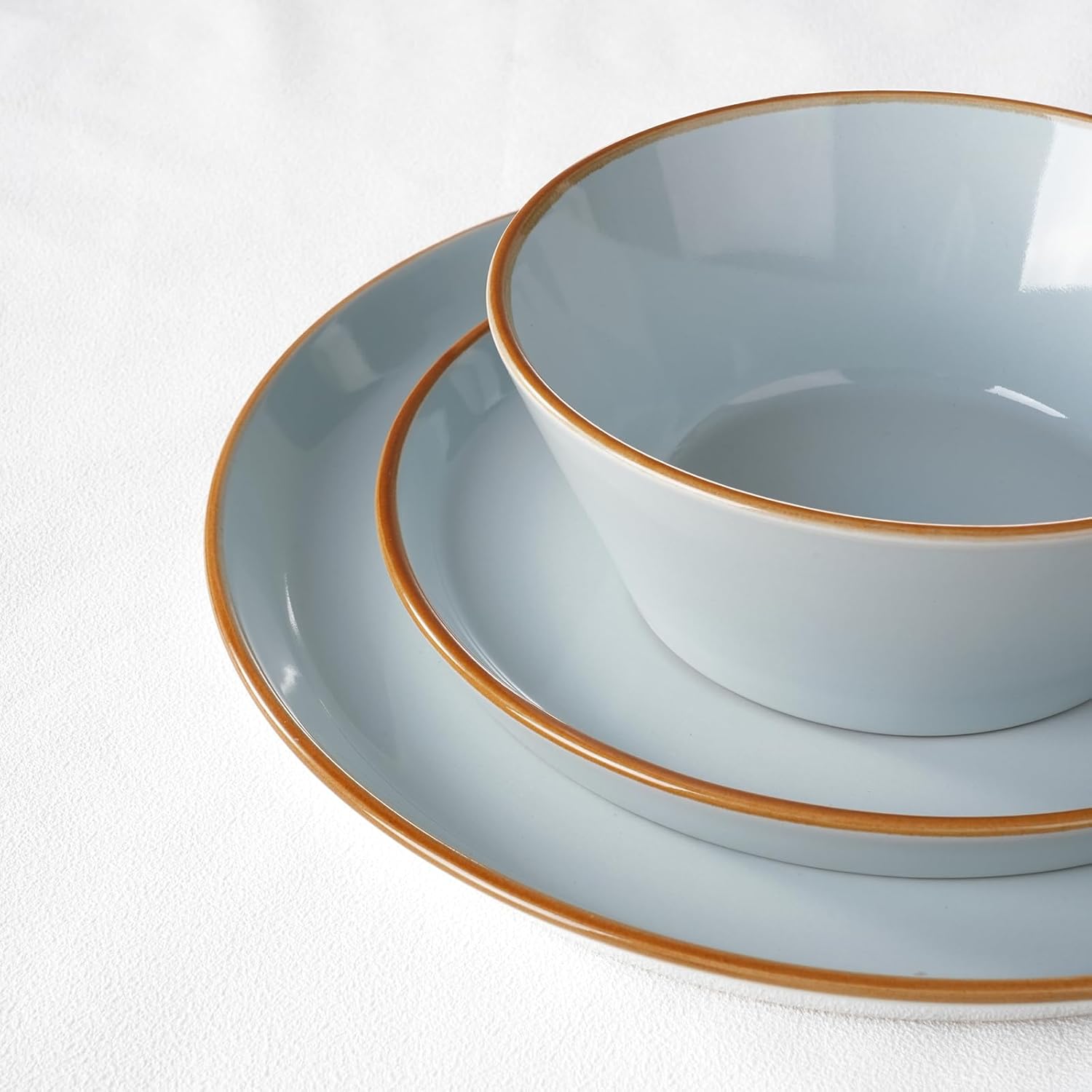 Famiware Saturn Dinnerware Sets, Plates and Bowls Sets for 4, 12 Pieces Stoneware Dish Set - Chip and Scratch Resistant, Microwave and Dishwasher Safe Tableware Set, Light Blue with Rim - Image 8