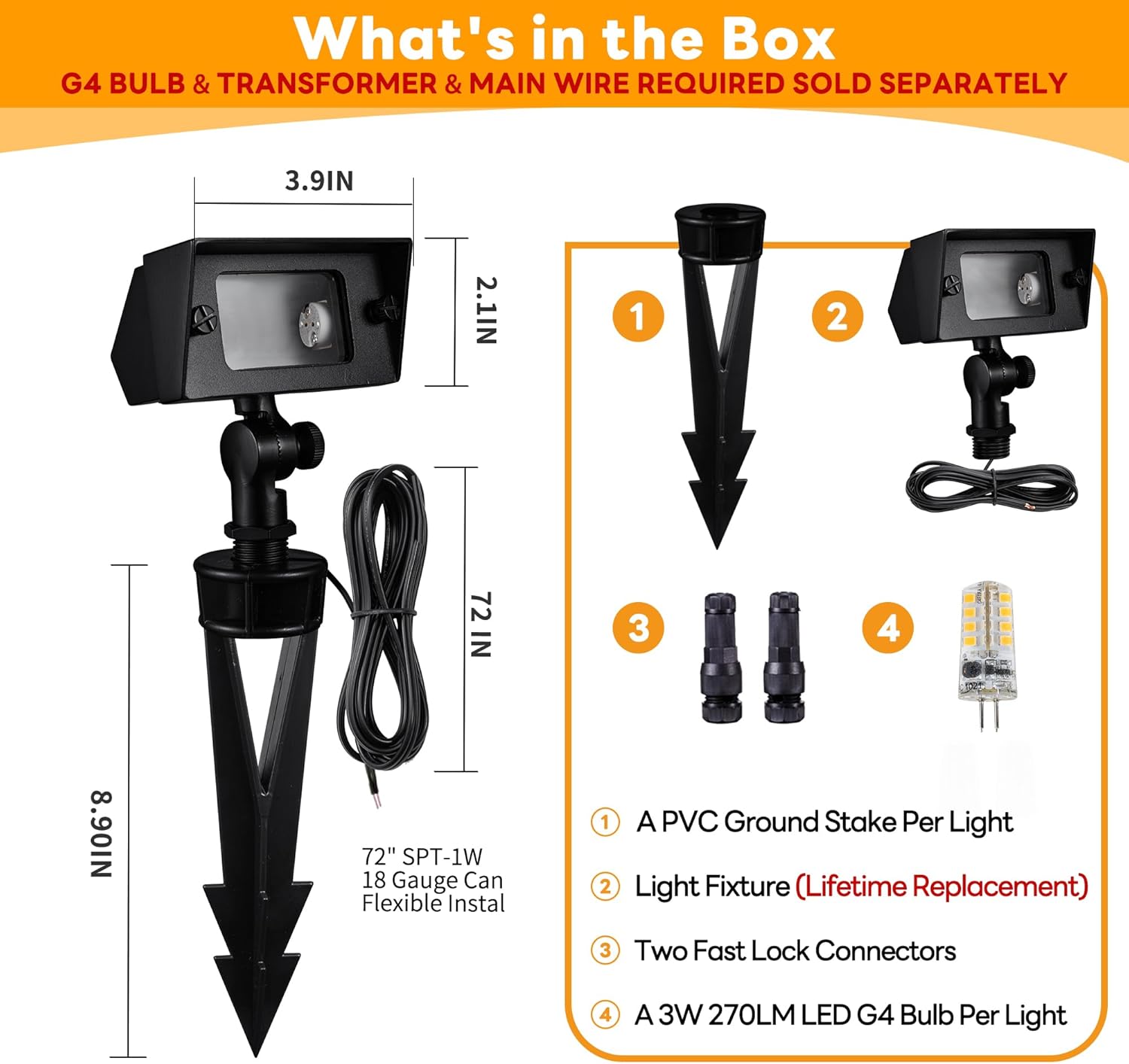 Gardenreet Solid Brass Flood Light - Low Voltage Landscape LED Wall Wash Light, Outdoor 12V Hardwired Waterproof, Angle Adjustable Black for Garden Tree Yard with 2700K Warm White 3W 270LM G4 Bulb