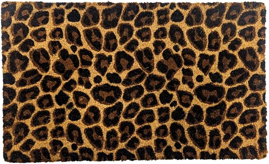 Treasure Gurus Coir Leopard Print Front Door Mat Welcome Rug Outdoor Entrance Doormat Porch Home Decor