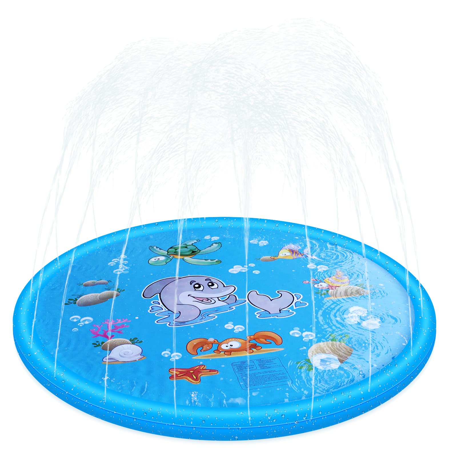 Anpro 170CM Splash Pad, Sprinkler Wasser-Spielmatte Splash Play Matte mit 15 Anti-Rutsch-Streifen, Sommer Garten Wasserspielzeug für Baby, Kinder, Hund und Haustiere