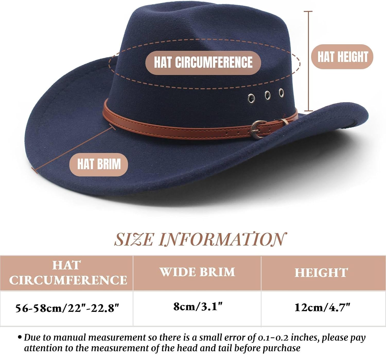 LIDHAY Cowboy Hat for Women and Men Felt Wide Brim Classic Outdoor Fedora Hats Western Cowboy Cowgirl Hats with Belt Buckle