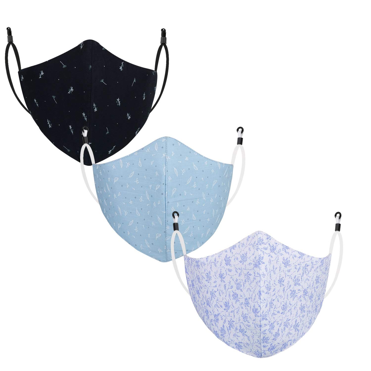 3 Pcs Pure Cotton Face Mask with Nose Pin, Melt Blown Layer, Adjustable Ear Loop & Ear Saver Strap, Reusable Washable Fabric Mask For Men & Women