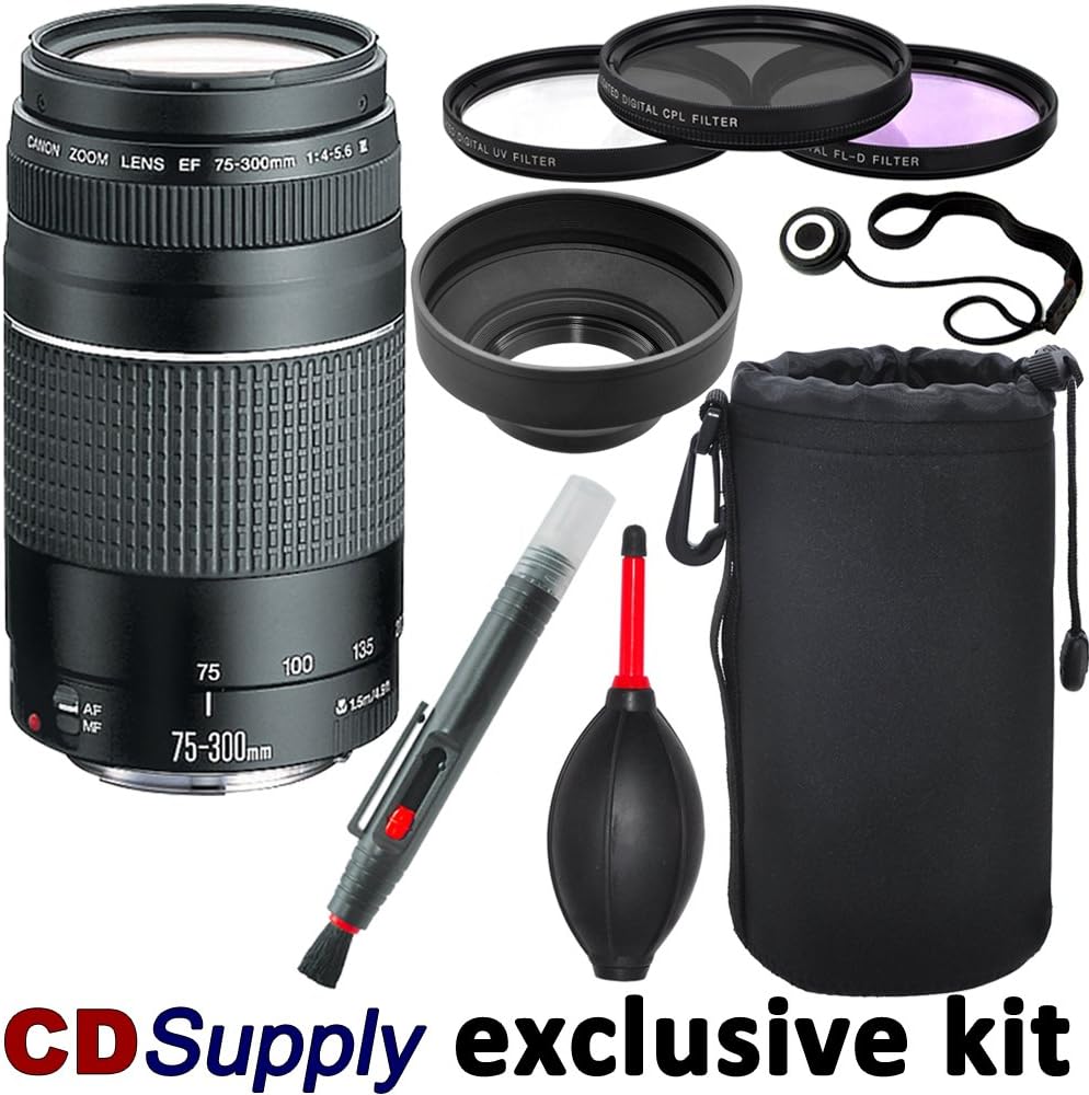 Canon EF 75-300mm f/4-5.6 III Telephoto Zoom Lens for Canon SLR Cameras, includes; 9pc CD Supply Accessory Kit