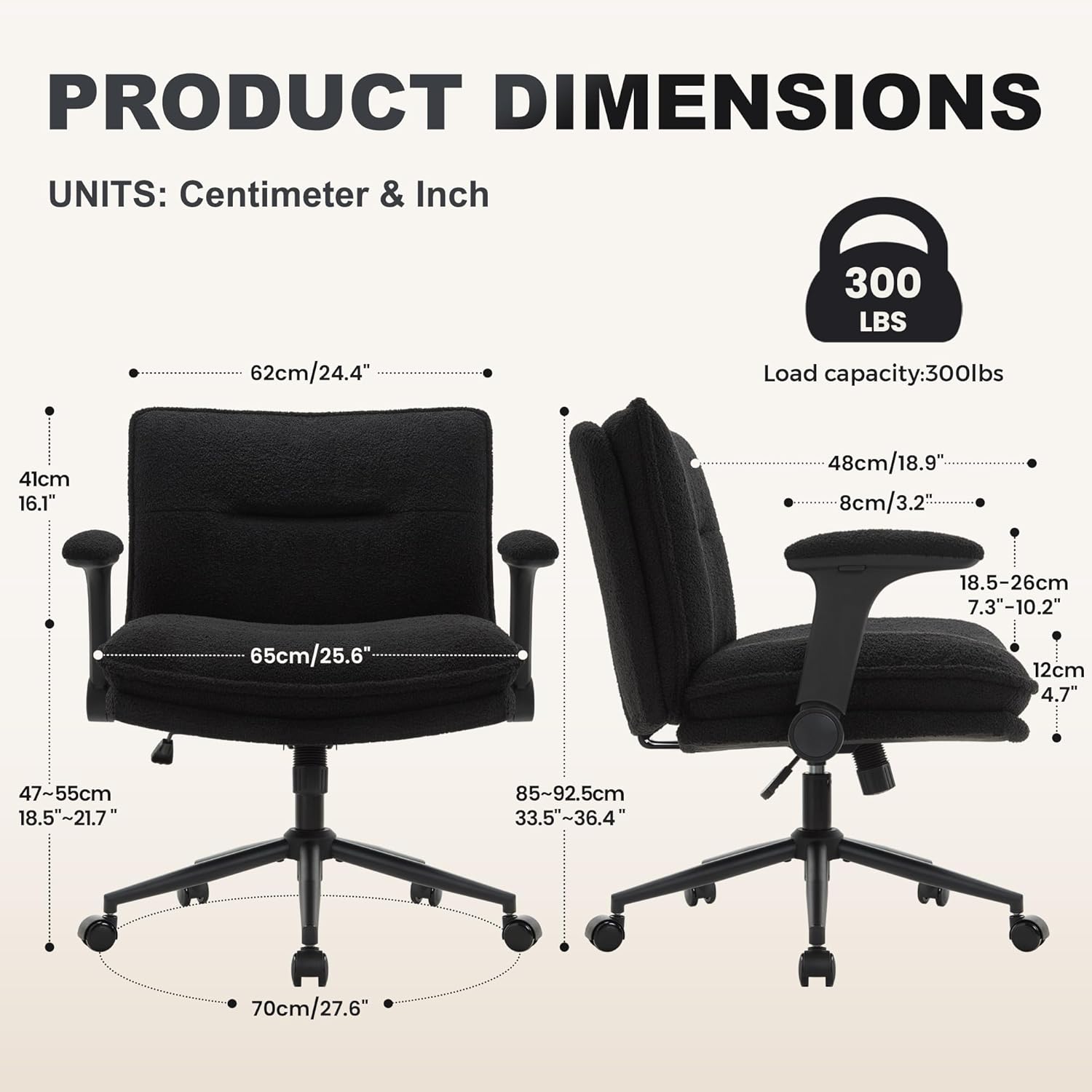 Criss Cross Legged Office Chair with Wheels and Flip-Up Arms, Ergonomic Wide Seat Desk Chair with Thick Padded, Height Adjustable Criss Cross Chairs for Home Office, Bedroom,Apartment,Vanity,Black
