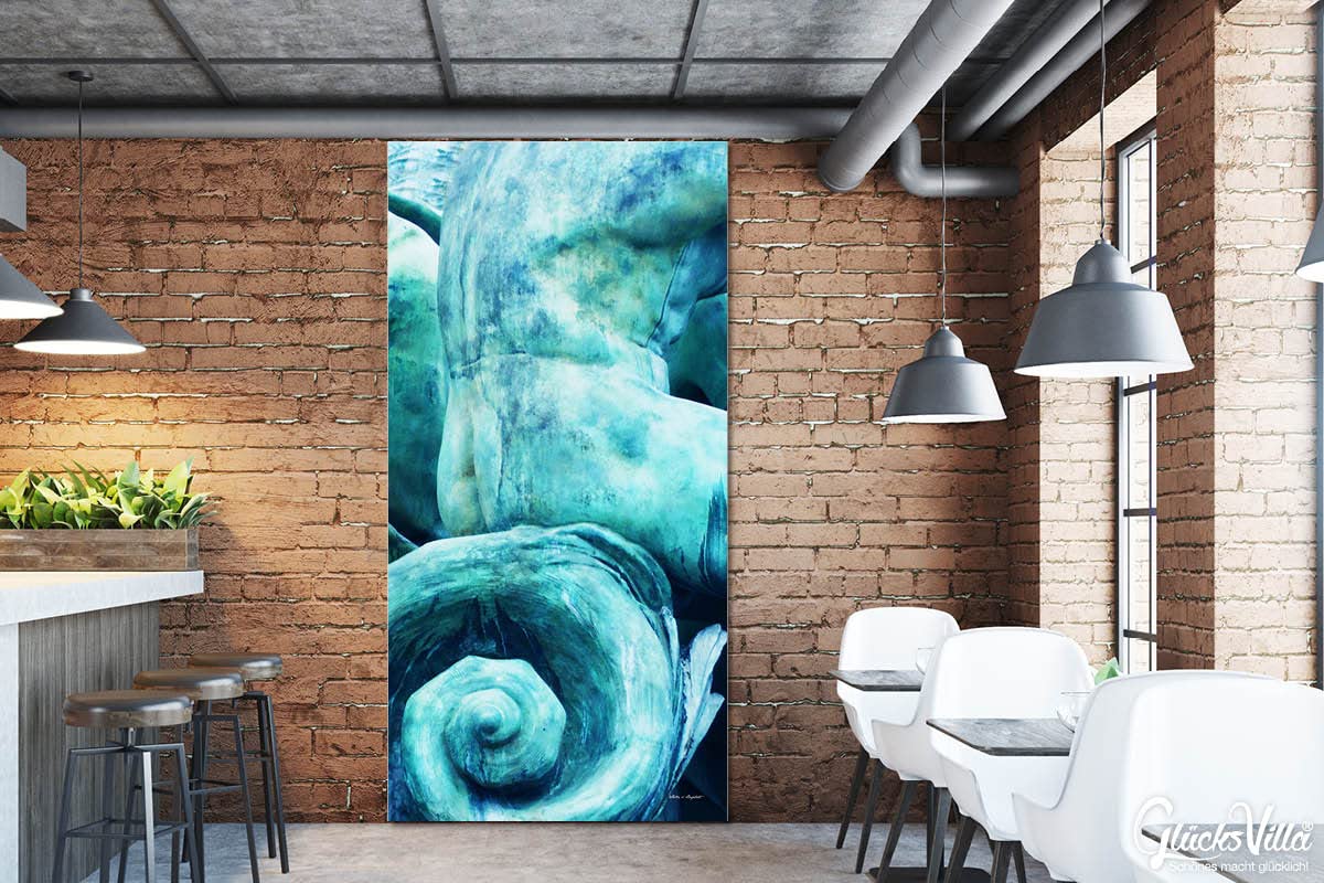 Glücksvilla - Der schöne Mann (Leinwand-Bild 2 cm, 100 x 200 cm) | div. Maße - aus DE - Kunstdruck Deko Wandbild quer - Statue Körper Brunnen Bronze Figur Kunst