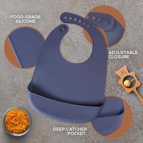 Miniatura 3 de Baby Pick Baberos de silicona para bebés, babero impermeable sin BPA con bolsillo, apto para lavavajillas con recogedor de alimentos