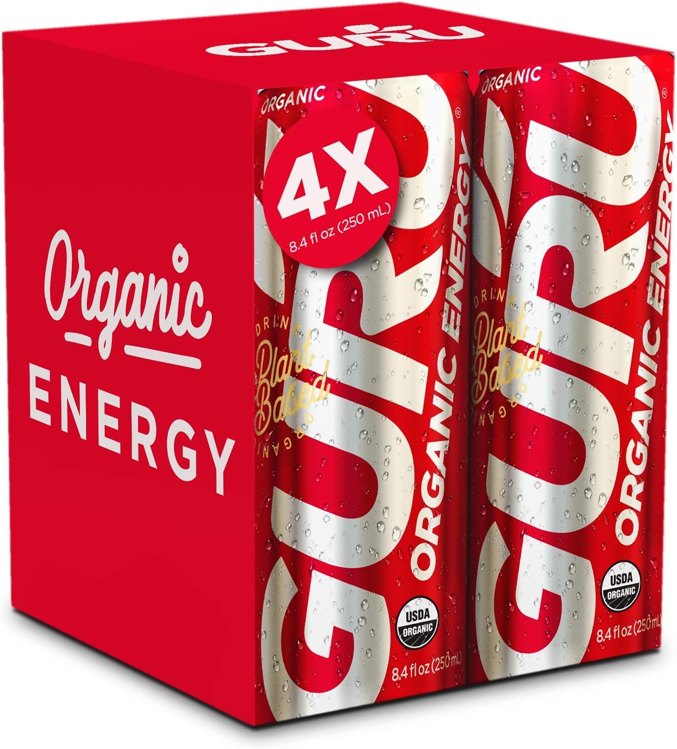 Guru Organic Natural Energy Drink with Green Tea & Guarana, Gluten Free, Vegan, 8.4 Fl Oz (Pack of 4)