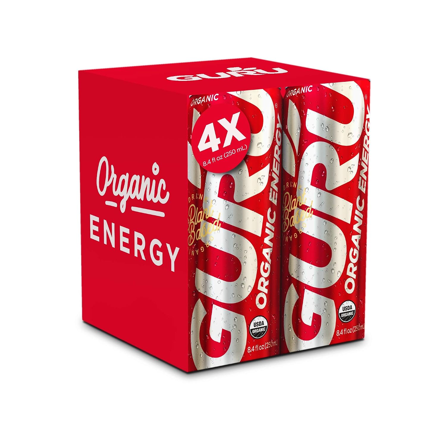 Guru Organic Natural Energy Drink with Green Tea & Guarana, Gluten Free, Vegan, 8.4 Fl Oz (Pack of 4)
