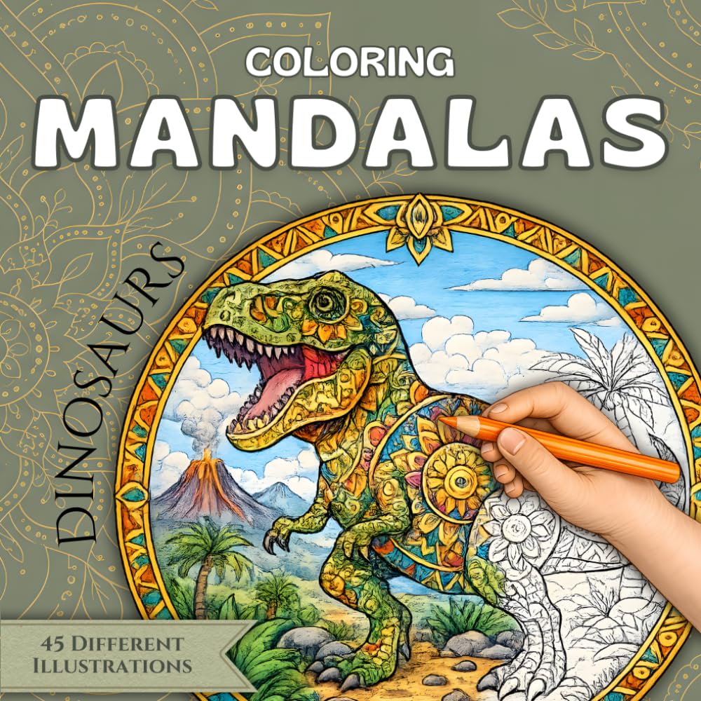 Dinosaur Coloring Mandalas for kids: 45 Unique Dinosaur Coloring Pages | Creative and Relaxing Activities for Kids