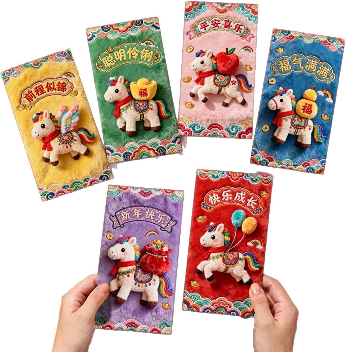 New Year red envelope cartoon three-dimensional imitation plush embroidery Spring Festival New Year's Eve bag