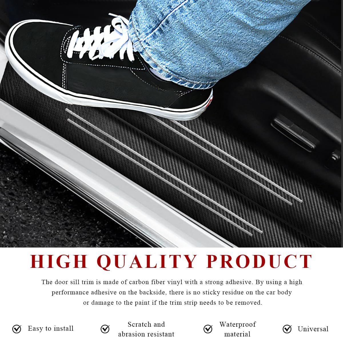 9 PCS Car Door Sill Protector, Anti-Scratch Carbon Fiber Car Door Entry Guards Stylish Stickers, Waterproof Threshold Rear Bumper Protection Strips for Most Vehicles