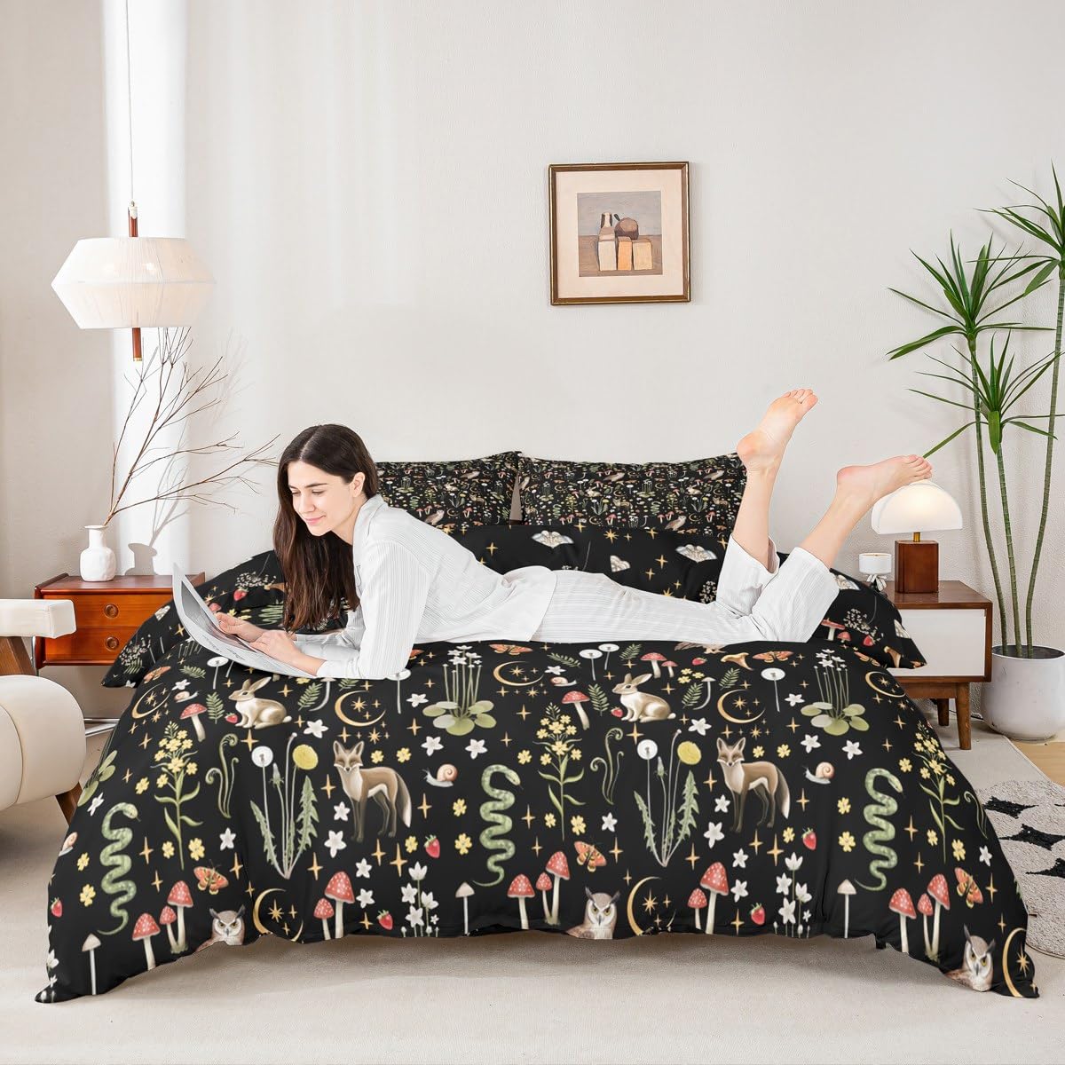 Homewish Black King Size Duvet Cover Sets for Kids Adults Vintage Floral Bedding Set Microfiber Reversible - Image 3
