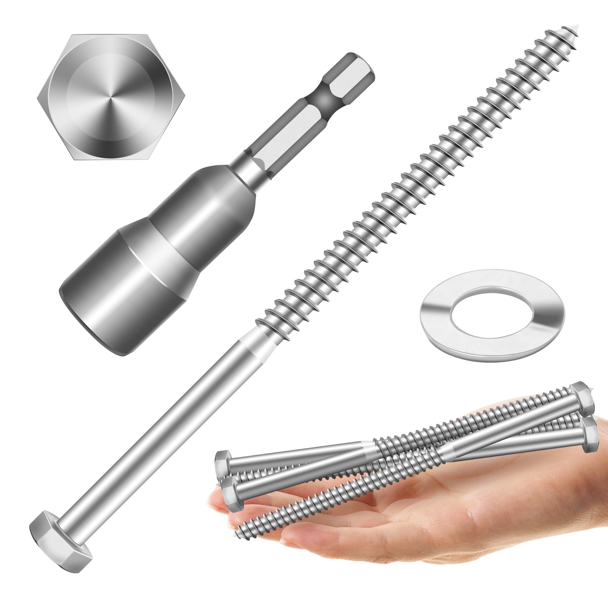 Stainless Steel Lag Screws - 12 Sets 5/16" Hex Head -12 Stainless Steel Lag Screws - 12 Sets 5/16" Hex Head -12