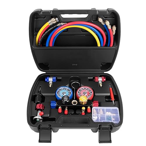 AURELIO TECH 2020 UPGRATE juego de manómetro de 4 vías de AC para refrigerantes R134A R410A R404A R22 con manguera de 5 pies 3 adaptadores de tanque