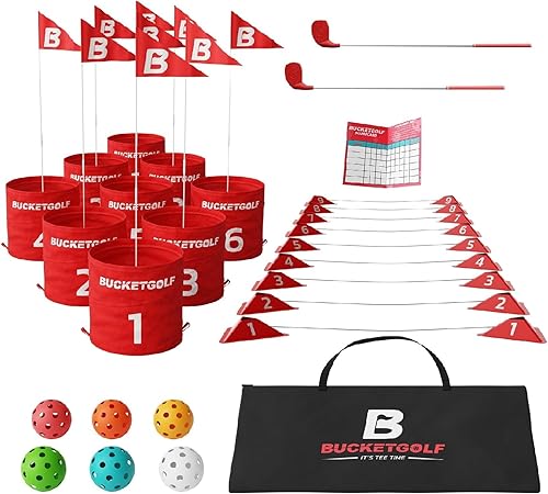 Miniatura 7 de bucketgolf Paquete de 9 hoyos – Juego de golf al aire libre para todas las edades. Adultos, niños, familia. Juega en cualquier lugar: patios, playa