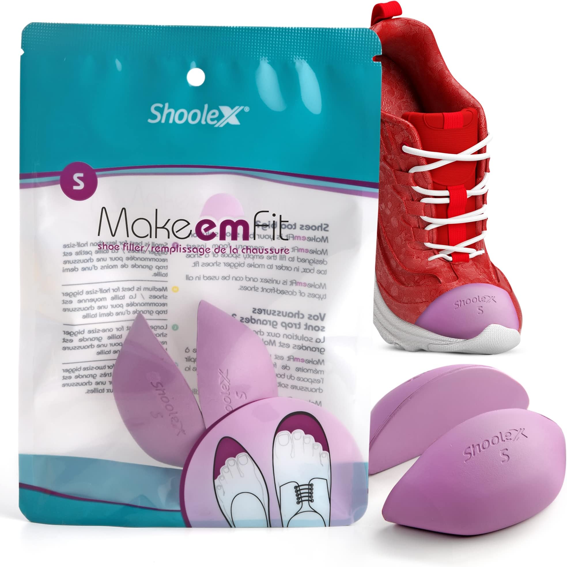 Shoolex Shoe Filler for Too Big Shoes Men/Women Memory Foam Toe Cushion Insert to Make Shoes Fit Tighter Shoe Size Reducer for Sport Dress Casual High Heels (Small)