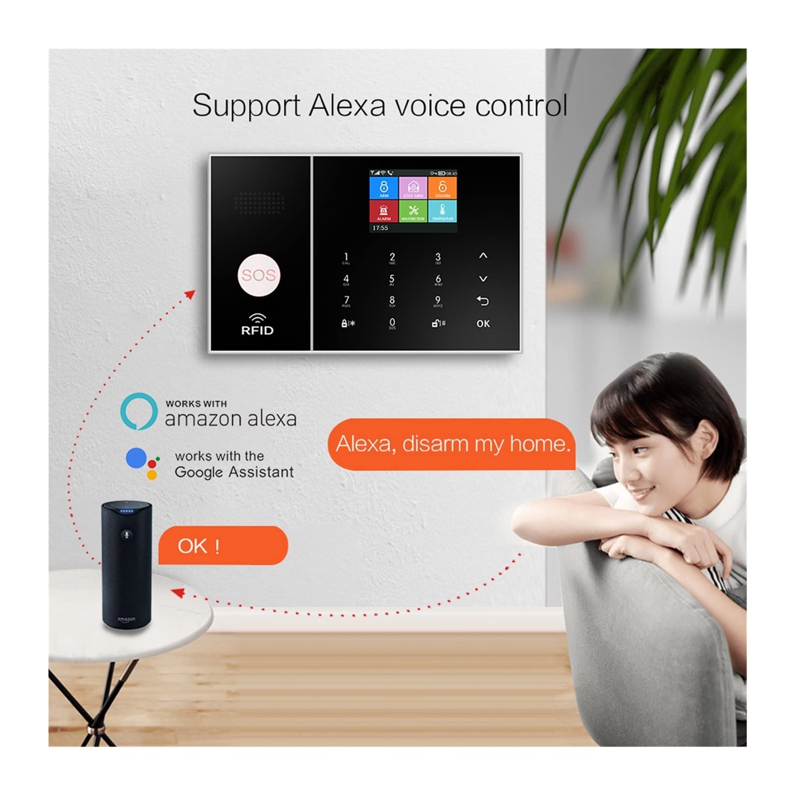 WiFi GSM / 2g Système d'alarme de sécurité à Domicile sans Fil avec capteur de Mouvement Tuya Vie Intelligente App(PG108-2G-C)