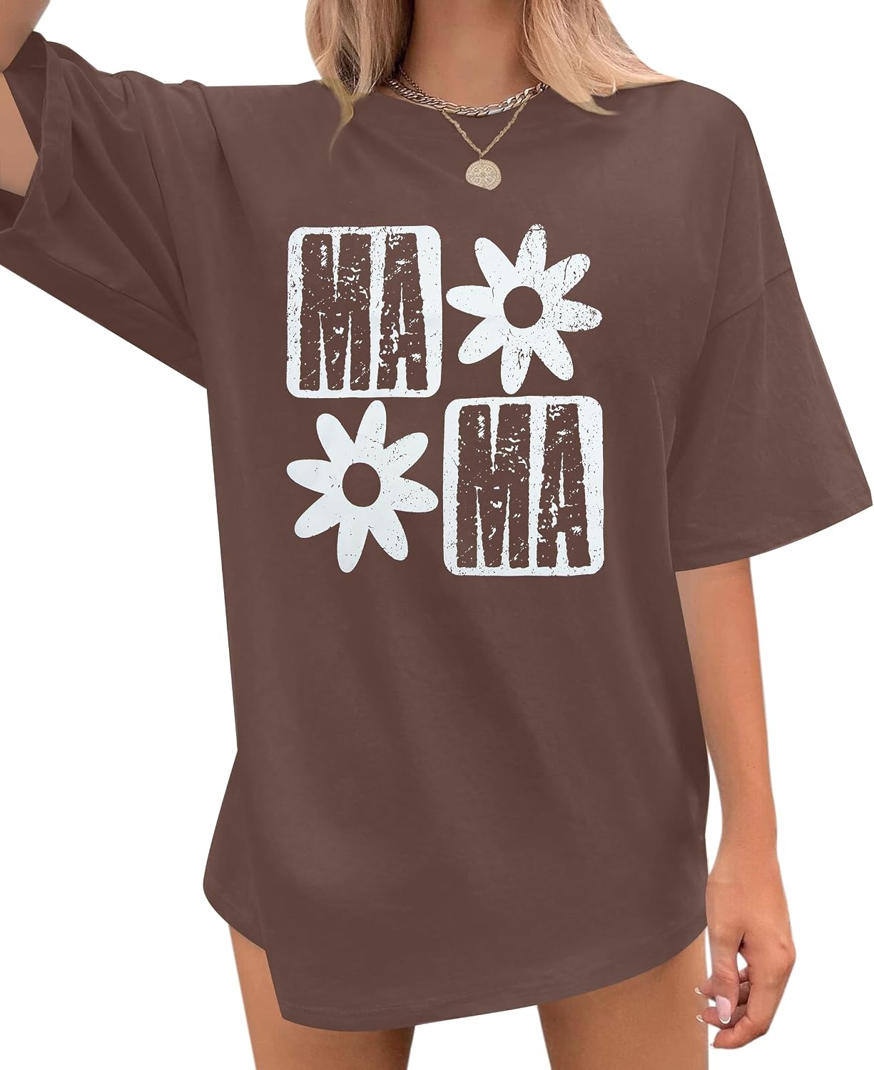 Oversized Mama Shirt Woman Mom Letter Print Tshirt Trendy Mama Shirts Graphic Tees Short Sleeve Tops