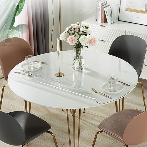 Miniatura 5 de Protector de mesa redondo para el hogar, antiescaldón, transparente, 0.079in, PVC, impermeable, a prueba de aceite, sin lavado, mantel transparente