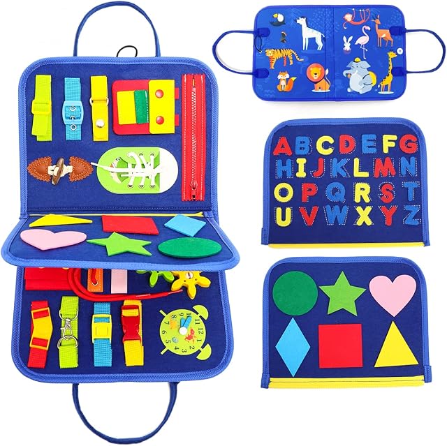 Sunrad Animals Busy Board for Toddlers, 20-in-1 Educational Learning Toys Montessori Toys for 1 2 3 4 Year Olds, Improve Essential Skills Activity Board Toys Gifts for 1-4 Year Old Boys Girls