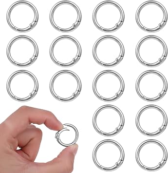 JIEYAO 16 Pcs Spring O Ring Clip Keychain, Zinc Alloy Round Keyrings Spring Ring Clasp Keyrings Snap Hook Buckle